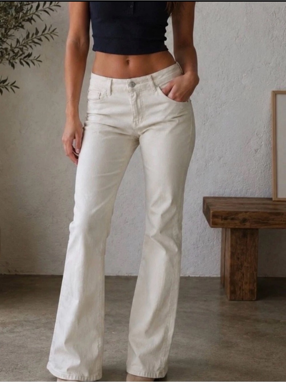 Pilcro Anthropologie Trouser Bootcut Ecru High Rise Button Fly Jeans size 31